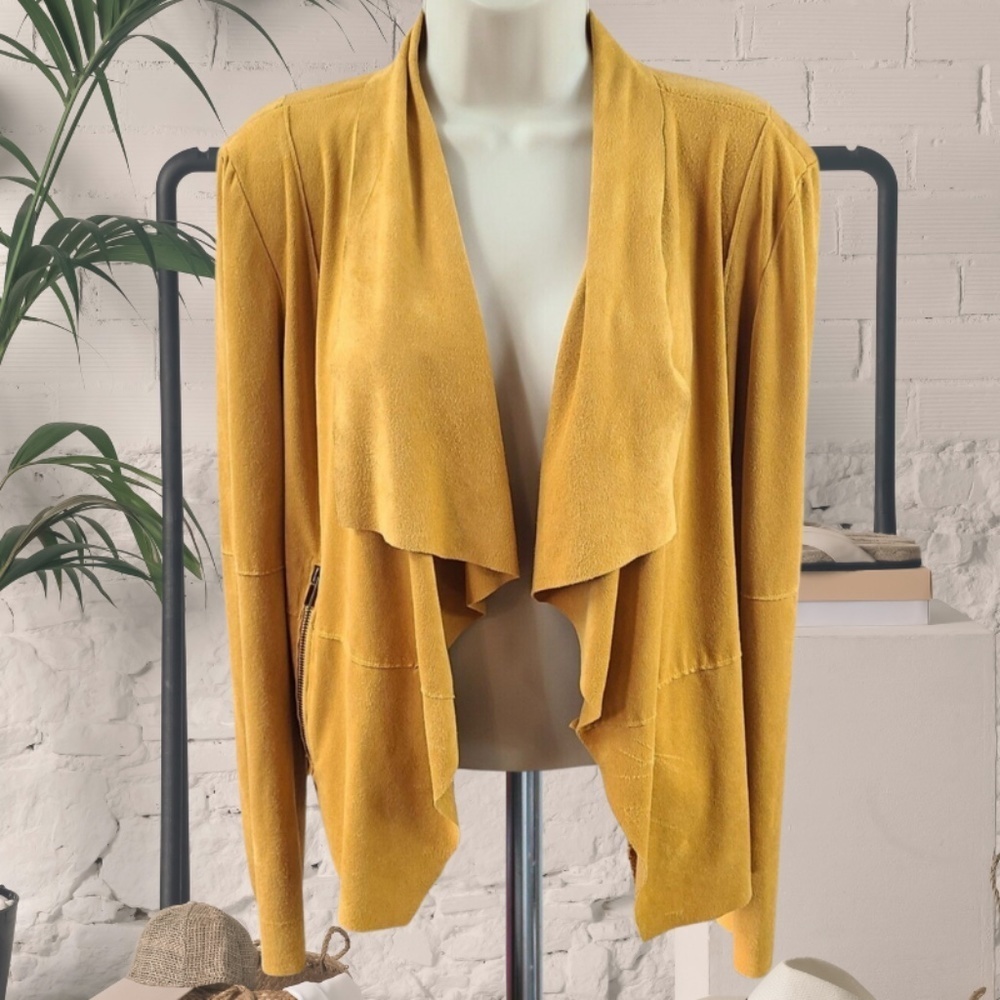 Bagatelle Collection Faux Suede Jacket Waterfall Front Golden Yellow Wom…